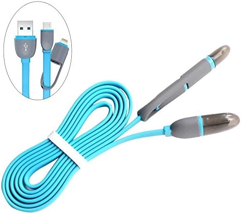 ISKTech Duo 2 in 1 Dual Universal 8 Pin Lightning + Micro USB Flat Charging Cable Sync and Charger for Apple Iphone 6,iphone 4/4s/5/5s,Samsung Galaxy S5 S4, Other Android Smartphones (Blue)