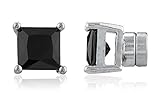 New & Improved! Silvertone with Black Cz Square Magnetic Stud Earrings - 4mm to 12mm Available (7 Millimeters) (E-1506)