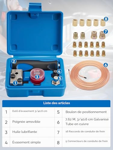 Wvoillty Brake Hose Flaring Tools for DIN Flaring - 4.75mm - Universal Brake Line Crimping Kit - 7.62m - Diameter 4.75mm - with 16 Connectors + 5 Connectors