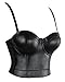 Charmian Women's Spaghetti Straps PU Leather Bustier Crop Top Black Medium