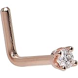 14k Rose Gold 2mm (0.030 cttw) Genuine Diamond L-Shaped Nose Ring 18 Gauge