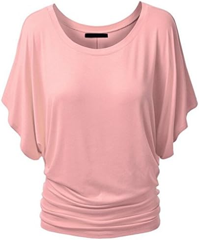 QIYUSHOW Womens Plus Size Boat Neck Top Pink Short Dolman Sleeve T-Shirt