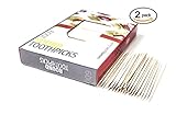 Round Wooden Toothpicks - 2 Pack Boxes of 600 Sticks - Excellent for Cocktail Skewer, Fruit and Food Appetizers, Parties and Kitchen Use.