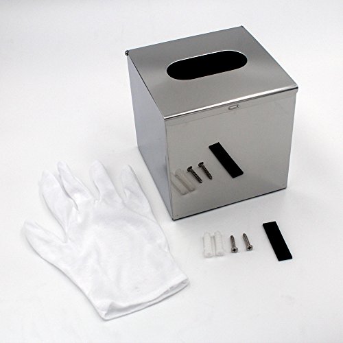 JunSun Square Stainless Steel Facial Tissue Box Cover Napkin Holder Tissue Box Holder-Wall Mounted or Freestanding Use for Bathroom, Bedroom or Office-Mirror Polished Finish - Thumbnail 7