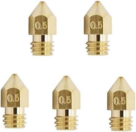 ALUNAR 3D Printer Brass Nozzle 0.5mm Extruder Print Head for MK8 Makerbot Anet A8 A6 RepRap Prusa 1.75mm ABS PLA 3D Pen Filament 5 Pcs