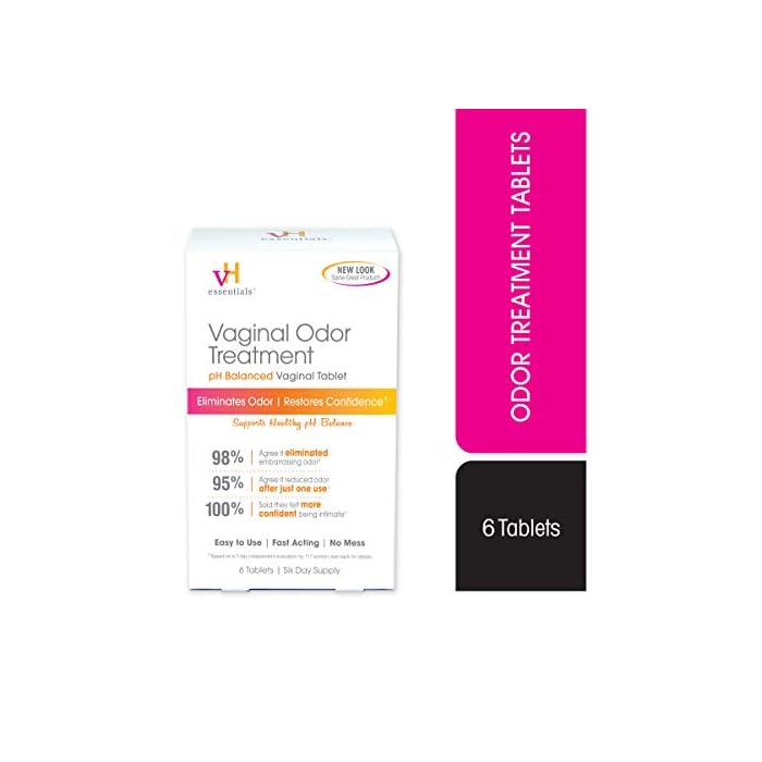 vH essentials Vaginal Odor Treatment - pH Balanced Vaginal Suppositories - 6 Tablets With Applicator, White, (667-06)