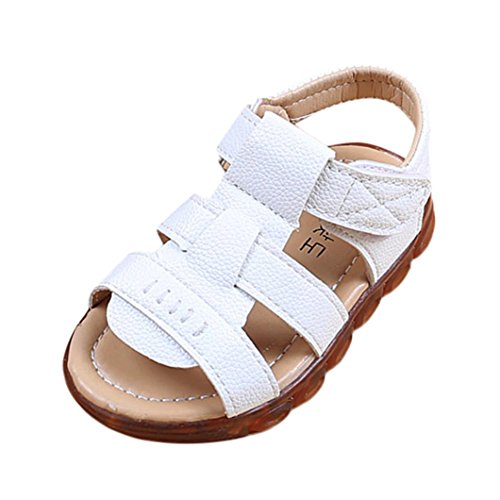 Sunbona Toddler Baby Girls LED Light-Up Beach Sandals Soft Sole Anti-Slip Casual Summer Luminous Casual Sneaker Shoes (5M US Toddler, White)