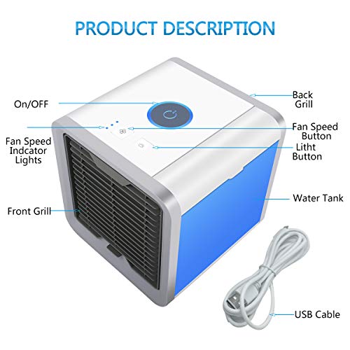 Home4You Mini USB Air Cooler with 3 windSpeeds and 7 Colors Led Light