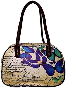 European Printed Vinyl Bowler Tote Bag (Yellow - Butterflies)