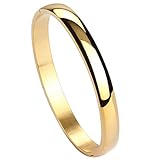 Jusnova Womens Mens Stainless Steel Brecelet Plain Polished Finish Cuff Bangle 7.3 Inches Gold Color
