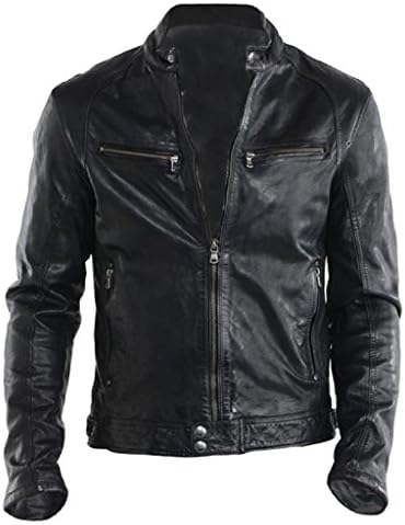 Men's Genuine Lambskin Leather Biker Jacket Adjustable Hem