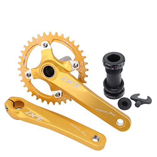 KOOZER Bicycle Crank Arm Set BCD 104 Road Mountain Bike Crankset with Bottom Bracket With 38T Single Chain Ring Chainrings (Gold)