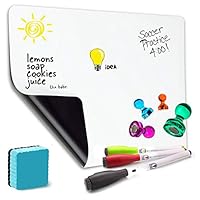 Magnetic Dry Erase Board, Fridge Whiteboard Sheet 17" x 11", Refrigerator White Board Set Includes 3 Makers,1 Big Eraser and 4 Magnets