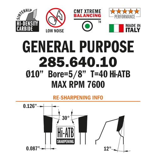 CMT 285.640.10 Orange Chrome Carbide 10” General Purpose Combination Blade, 40 Teeth, photo 5