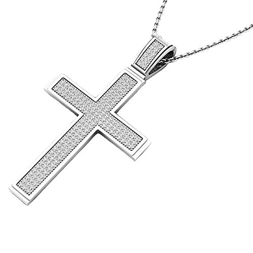 Dazzlingrock Collection 0.45 Carat (ctw) 18K Round Diamond Men's Religious Cross Pendant 1/2 CT (Silver Chain Included), White Gold