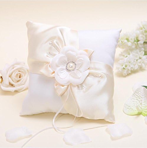 Flowered Ring Pillow with Pearls/Champagne flower wire wedding ring