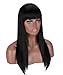 Kalyss Long Black Wigs with Hair Bangs for Women Silky Straight Heat Resistant Yaki Synthetic Hair Wigs (Black #2)