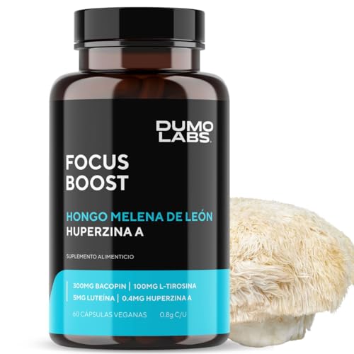 Dumo Focus Boost | Nootrópico Natural con Melena de León, Bacopa, Luteína, L-Tirosina, Pimienta Negra, Huperzina A, Fosfatidilserina | Apoyo a la Memoria, Concentración y Claridad | 60 Cápsulas Veganas sin Gluten | Formula Premium para 1 mes de Consumo.