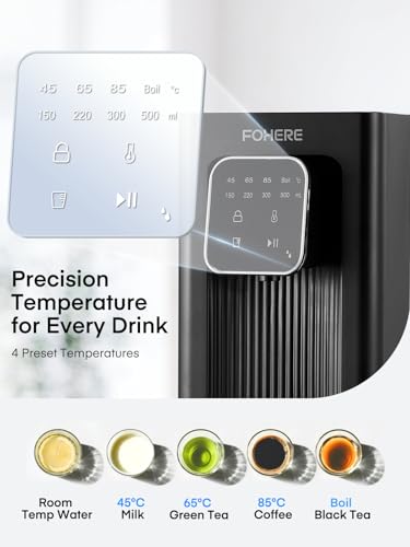 Instant Hot Water Dispenser, 4 Temp Settings (45°C-100°C),4 Volume Options(150ml-500ml), Digital Touch Screen One Cup Kettl, 2.5L Removable Tank, Safety Lock, for Hot Drinks and Tea