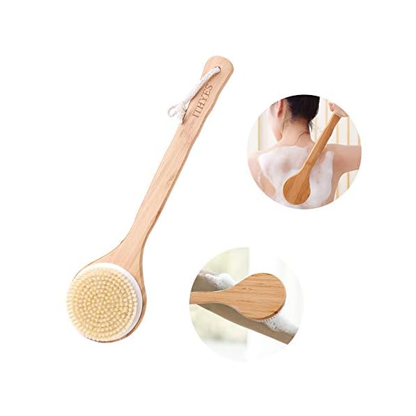 Ithyes Body Brush Dry Brushing Back Scrubber Shower Bath Brush Bamboo Wood Long Handle Natural Bristles exfoliating…