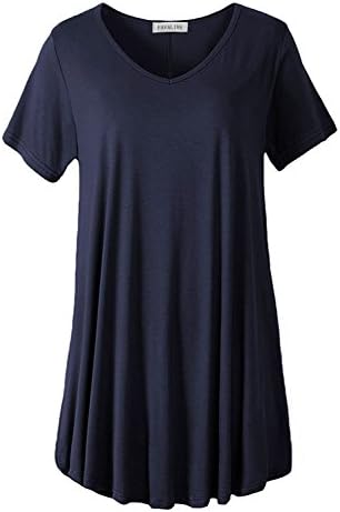 FAVALIVE Plus Size Tunic Tops for Women Short Sleeve Tshirts Solid Tunics Summer Navy Blue XXL