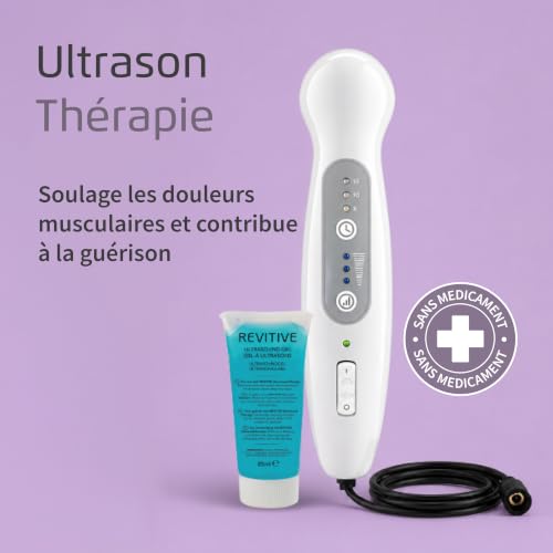 Revitive Ultrasound Therapy Device for Pain Relief, Muscle Recovery & Injury Healing - Promotes Faster Healing - Portable Therapy Machine - Includes Ultrasound Gel - Drug-Free, Home Use