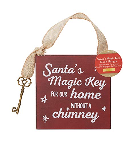 Kate & Milo Santa's Magic Key Plaque, Seasonal Home Décor, Holiday Decorations for Kids, Red