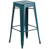 Flash Furniture High Backless Distressed Kelly Metal Indoor Barstool, 30