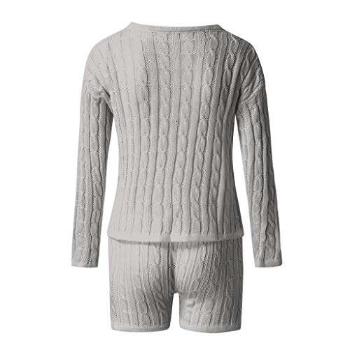 2Piece Women Casual Sweater Set Ladies Cold Shoulder Knitted Warm Loungewear Short Crop Outfit - Thumbnail 2