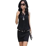 Lady Women's OL Sleeveless Crew Neck Casual Chiffon Sundress Mini Dress S M L XL