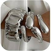 XIAOMOJEW Chunky Gold Bangle Bracelets for Women Trendy Irregular Statement Cuff Bracelets Stack Wide Minimalist 3PCS Bangle Set Jewelry