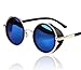 AV SUPPLY Hot Steampunk Retro Style 50s Silver & Black Frame Round Blue Mirror Lens Glasses Blinder Beach Sunglasses