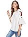 Floerns Women's Floral Embroidery Loose Blouse Bell Sleeve Top Beige XL