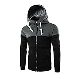 Allegra K Men Color Block Drawstring Kangaroo Pocket Front Zip Hoodie Jacket