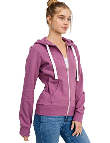 esstive Women's Basic Fleece Full-Zip Hooded Jacket, Light Purple, Large