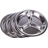 Stainless Steel Sectioned Dinner Plates (Set of 4) - 304 SS, 1 inch deep, 10 inches With 3 Compartments - Great for Kids, Picky Eaters, Campers, and for Portion Control