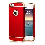 iPhone 5S case, iPhone SE Case, Vansin 3 In 1 Ultra Thin and Slim Hard Case Coated Non Slip Matte Surface with Electroplate Frame for Apple iPhone 5, iPhone 5S, iPhone SE -- Red & Gold