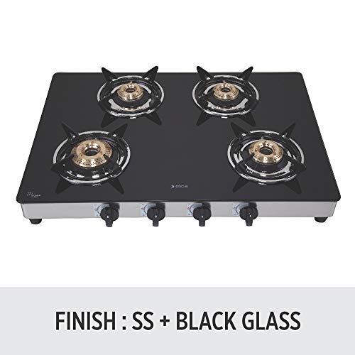 Elica Vetro Glass Top 4 Burner Auto Ignition Gas Stove (694 CT VETRO SS