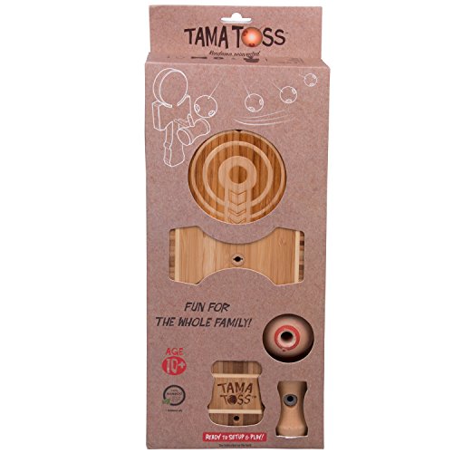 Kendama Ball And Cup Swing Game - Tiki Toss Tama Toss - 100% Bamboo Party Game With 3 Different Ways To Play (All Parts Included)