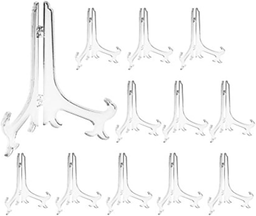 Tincogo 3" Clear Plastic Easels or Stand/Plate Holders to Display Pictures or Other Items at Weddings, Home Decoration, Birthdays, Tables (24 Pack)