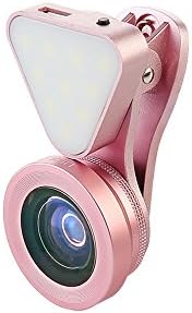 Wechip 3 in 1 Fisheye Lens and Macro Lens,140 Degree Wide Angle, 15X Macro Lens with Fill Light, applies to all smart phone (Rose gold)