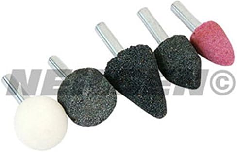 NeilsenCT2789 5pc Mounted Stone Set 1/4in Shank Aluminium Oxide for Grinding Polishing Carving Burnishing