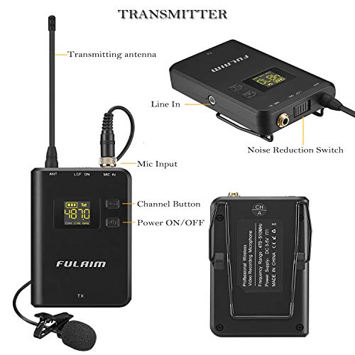 FULAIM UHF Wireless Lavalier Microphone System Lapel Mic for Dslr Camera iPhone Android Phones, Professional Microphone Device for Video Recording, Interview, Youtube and Vlog(MC11)
