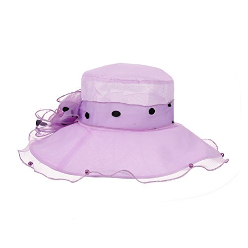 Dantiya Women's Organza Kentucky Derby Wide Brim Flower Tea Party Bridal Dress Church Hat (Purple)