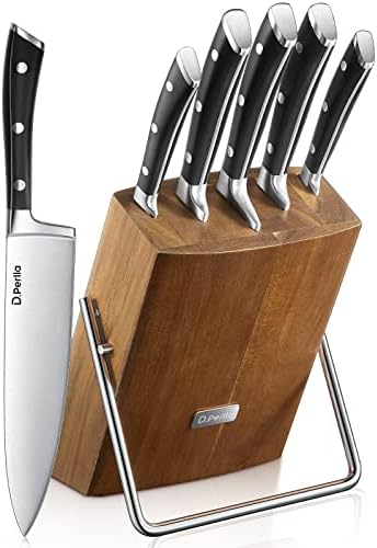 Couteaux de Cuisine, 6 Pièces Set Couteau Cuisine en Allemagne Acier Inoxydable, Ensemble de Couteaux Professionnels, Bloc de Bois, Super Aiguisé