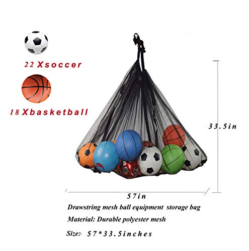 Sports Balls Storage Bag,Pool Storage Bag,Jumbo Size Hanging Organizer Mesh Bag for Pool, Gym, Floats, Soccer,Basketballs, Kids Inflatable Toys, Swim Rings, Yoga,Garbage (Black-XXL)