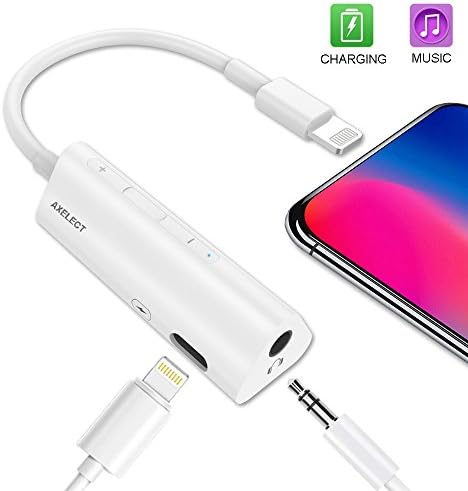 Lightning to 3.5mm Headphone Jack Adapter, AXELECT Lightning to Headphone Jack Adapter, 2 in 1 Lightning Cable to Audio Jack and Charger Adapter for iPhone 8/8 Plus/X/7/7 Plus