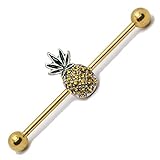Pierce2GO 14G 38mm Stainless Steel Pineapple Weed Industrial Barbell Ear Piercing Bar 1 1/2