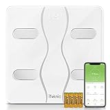 iTeknic Bluetooth Body Fat Scale, Smart BMI Weight Scale Digital Body Composition Analyzer with iOS and Android APP, 2 Frequency, 13 Datum Graph, Unlimited Users, 400lb Large Tempered Glass, White