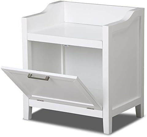 Feature 1 front Open Door Easy Access Hamper Laundry Storage White Wood Furniture Organizer Kitchen Bath